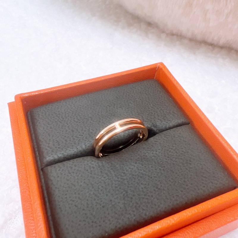 閒置 48碼 Hermes ariane 玫瑰金戒指-1