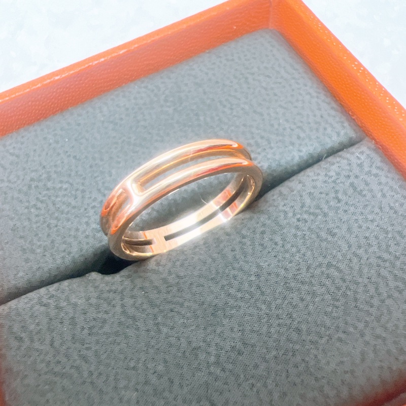 閒置 48碼 Hermes ariane 玫瑰金戒指-4