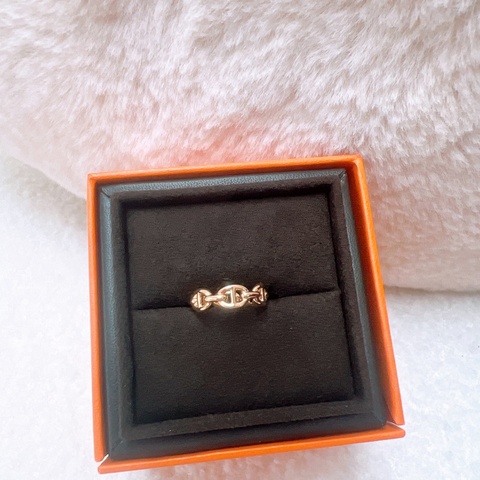 閒置 48碼 Hermes chaine d‘ancre enchainee 豬鼻玫瑰金戒指