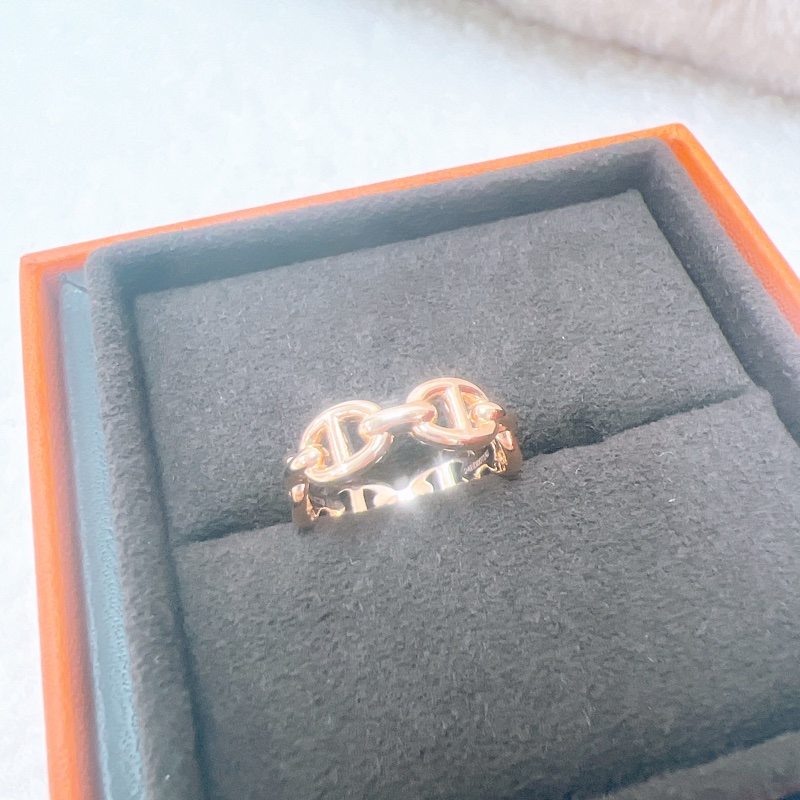 閒置 48碼 Hermes chaine d‘ancre enchainee 豬鼻玫瑰金戒指-1