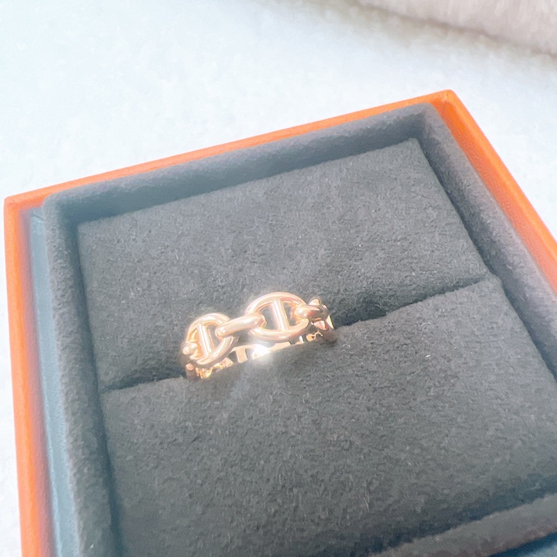 閒置 48碼 Hermes chaine d‘ancre enchainee 豬鼻玫瑰金戒指-2