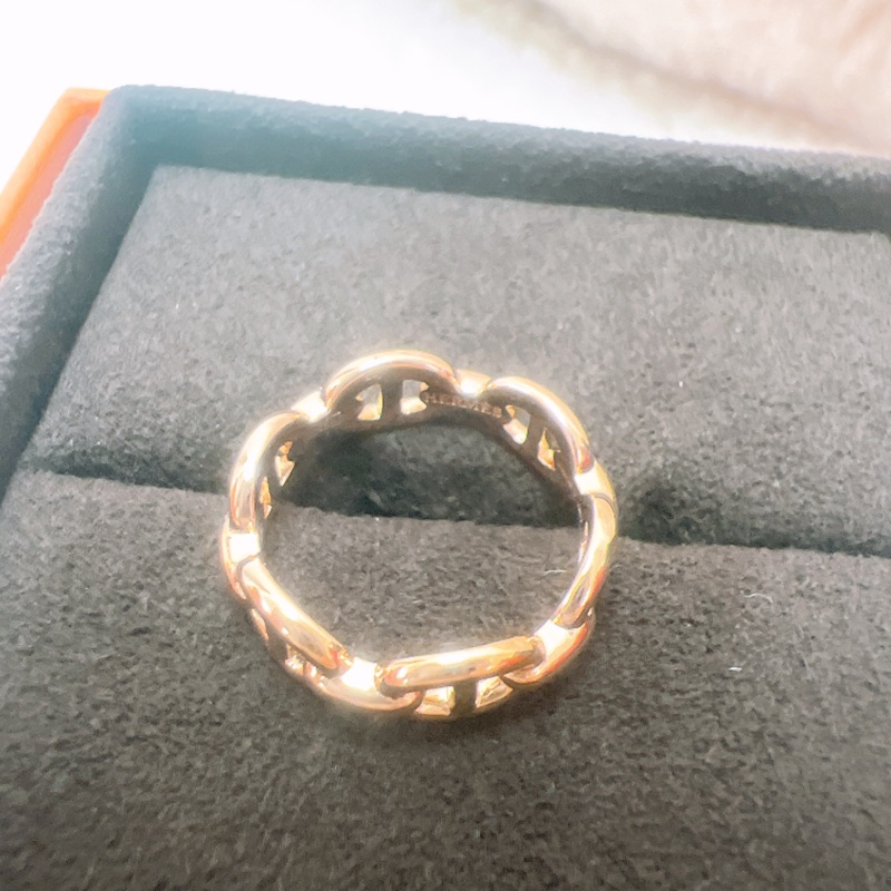 閒置 48碼 Hermes chaine d‘ancre enchainee 豬鼻玫瑰金戒指-3