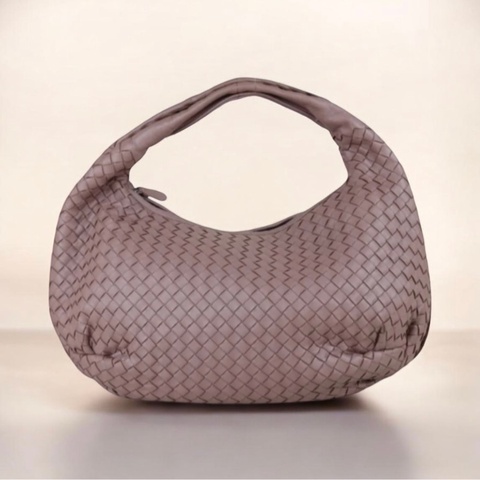 「JL精品代購」98新 BV 羊皮編織和尚包 乾燥玫瑰色