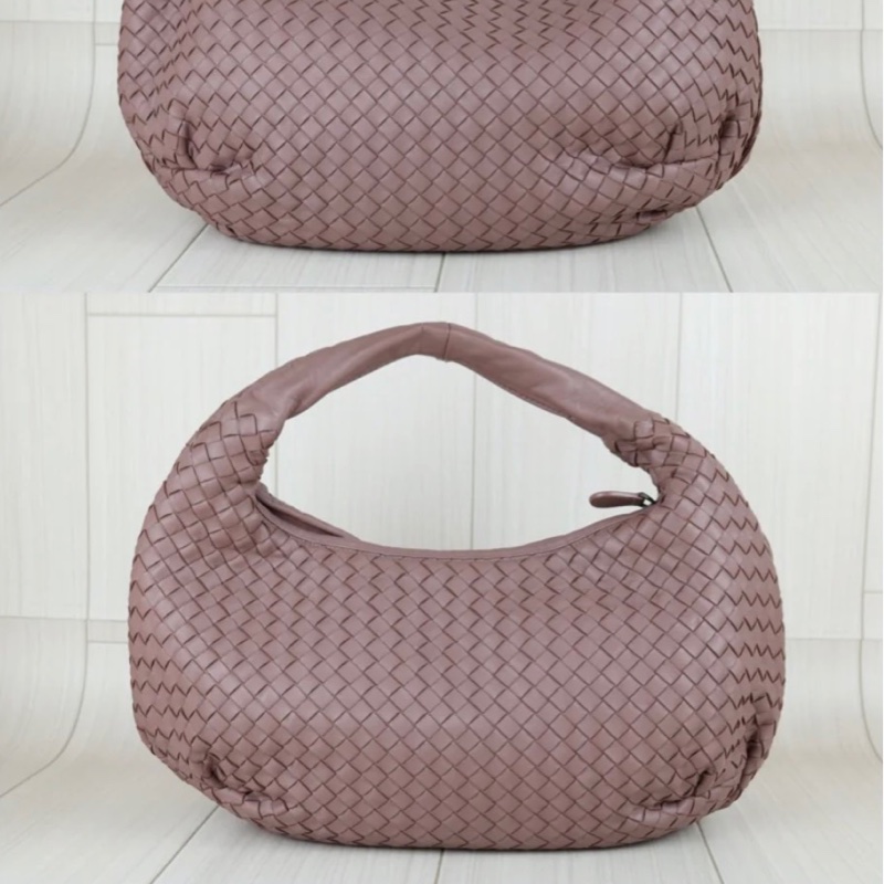 「JL精品代購」98新 BV 羊皮編織和尚包 乾燥玫瑰色-4