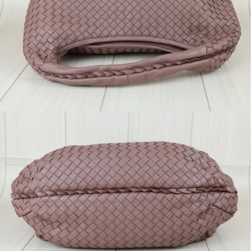 「JL精品代購」98新 BV 羊皮編織和尚包 乾燥玫瑰色-6