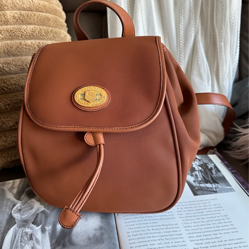 博柏利  後背包 帆布後背包 雙肩包 駝色 中古 復古  中古 復古 古董包  vintage burberry backpack-0