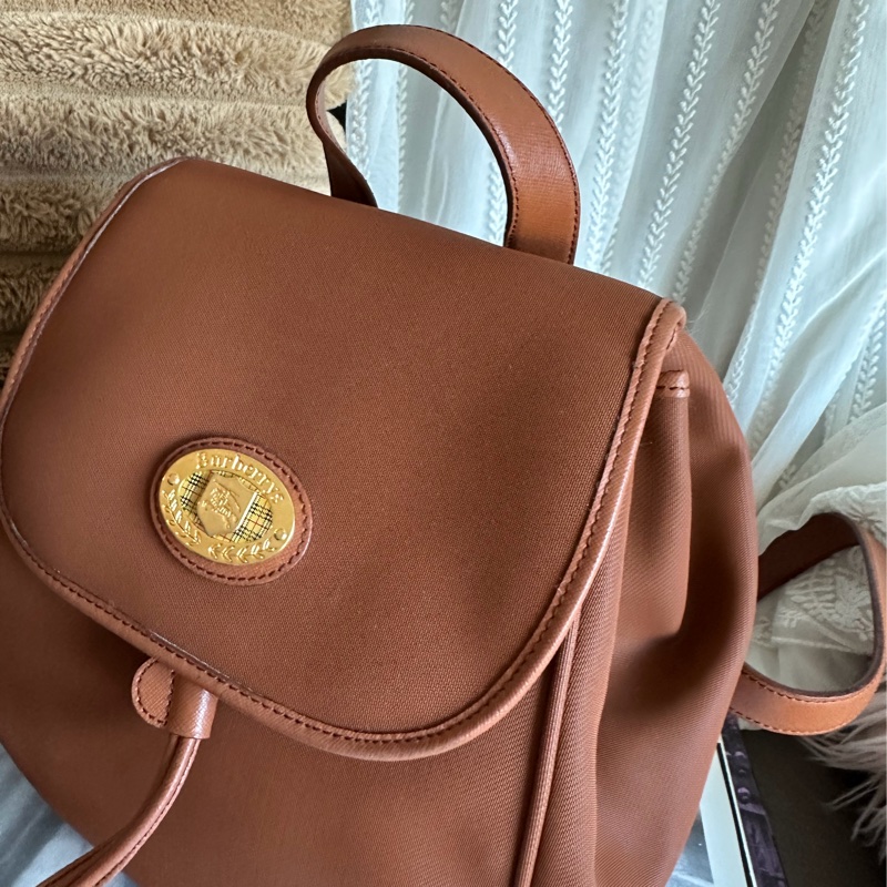 博柏利  後背包 帆布後背包 雙肩包 駝色 中古 復古  中古 復古 古董包  vintage burberry backpack-2