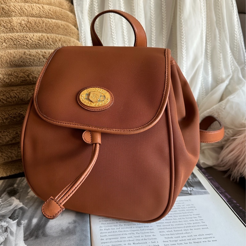 博柏利  後背包 帆布後背包 雙肩包 駝色 中古 復古  中古 復古 古董包  vintage burberry backpack-6