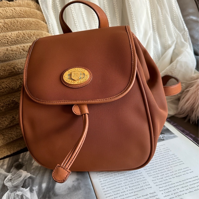 博柏利  後背包 帆布後背包 雙肩包 駝色 中古 復古  中古 復古 古董包  vintage burberry backpack-13