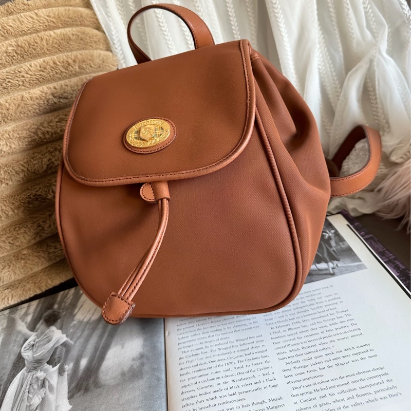 博柏利  後背包 帆布後背包 雙肩包 駝色 中古 復古  中古 復古 古董包  vintage burberry backpack-14
