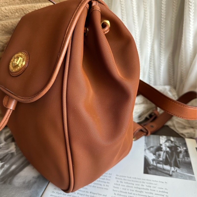 博柏利  後背包 帆布後背包 雙肩包 駝色 中古 復古  中古 復古 古董包  vintage burberry backpack-19