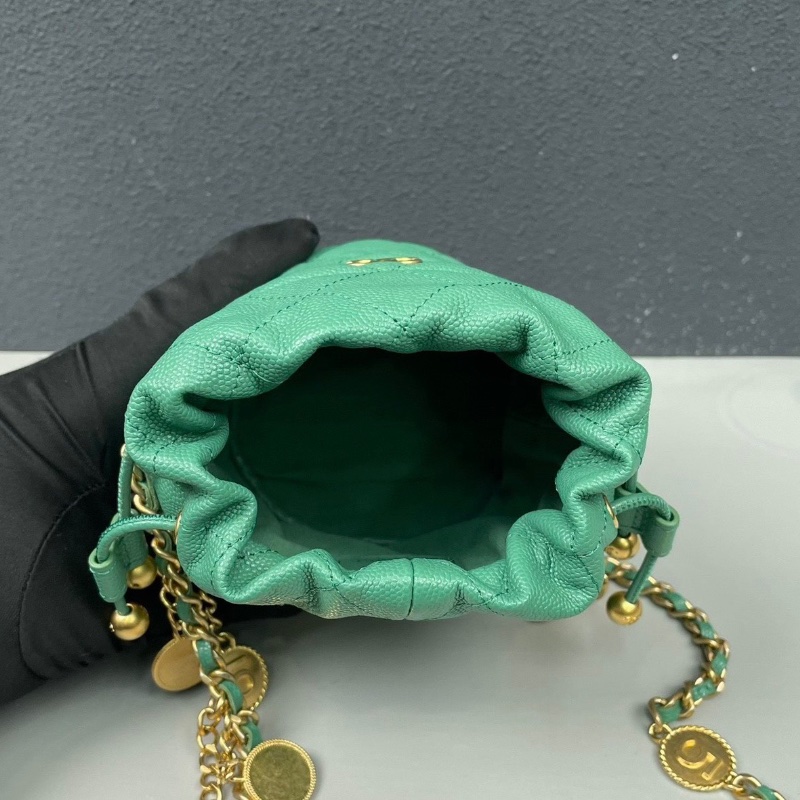 Chanel綠色荔枝紋牛皮金幣 mini小水桶 新款10*11*10cm 99新配件塵袋盒子-2