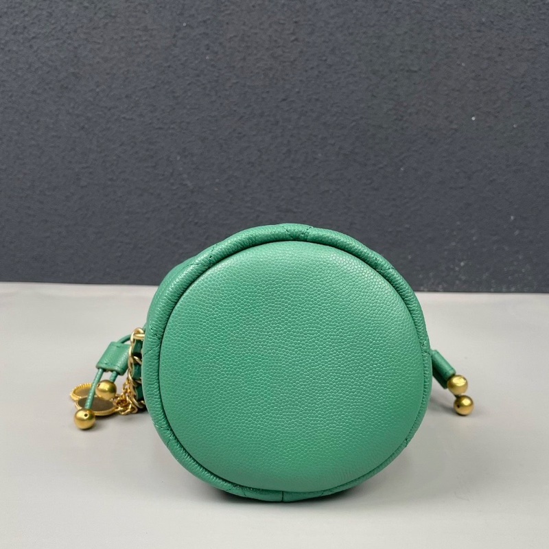 Chanel綠色荔枝紋牛皮金幣 mini小水桶 新款10*11*10cm 99新配件塵袋盒子-5