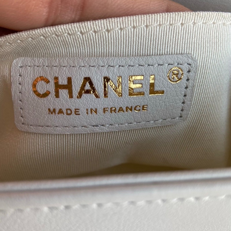 Chanel Leboy小號 白拼藍V紋牛皮金扣鏈條包 20.5x12x8.5cm 98新配件塵袋保卡-3