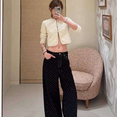 LV 路易威登 25ss最新款黑金老花阔腿牛仔裤