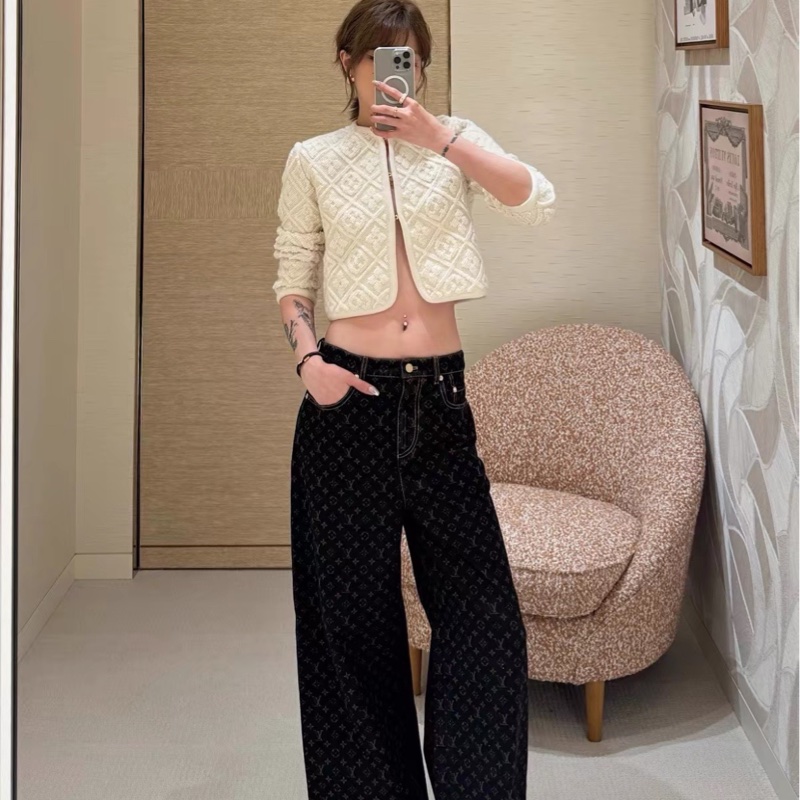 LV 路易威登 25ss最新款黑金老花阔腿牛仔裤-0