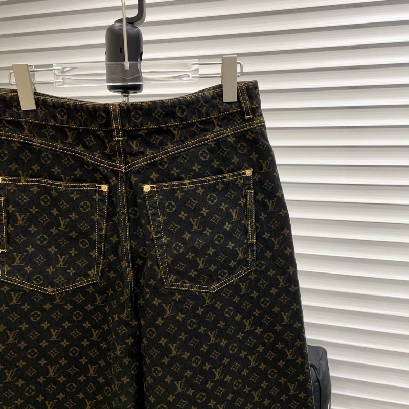 LV 路易威登 25ss最新款黑金老花阔腿牛仔裤-2