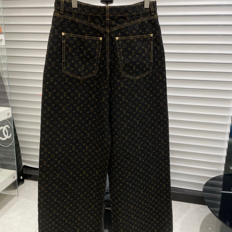 LV 路易威登 25ss最新款黑金老花阔腿牛仔裤-3