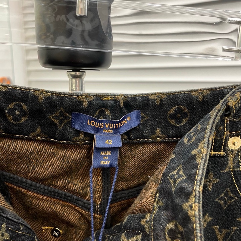 LV 路易威登 25ss最新款黑金老花阔腿牛仔裤-4