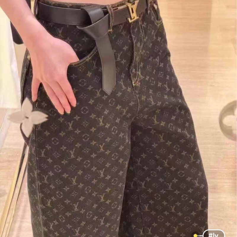 LV 路易威登 25ss最新款黑金老花阔腿牛仔裤-5