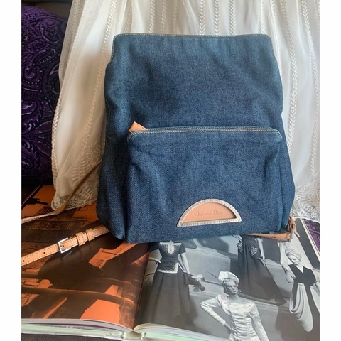 迪奧 背包 後背包 後背包 雙肩包 丹寧 中古  中古包背囊 牛仔 牛仔布 vintage dior malice pearl denim backpack