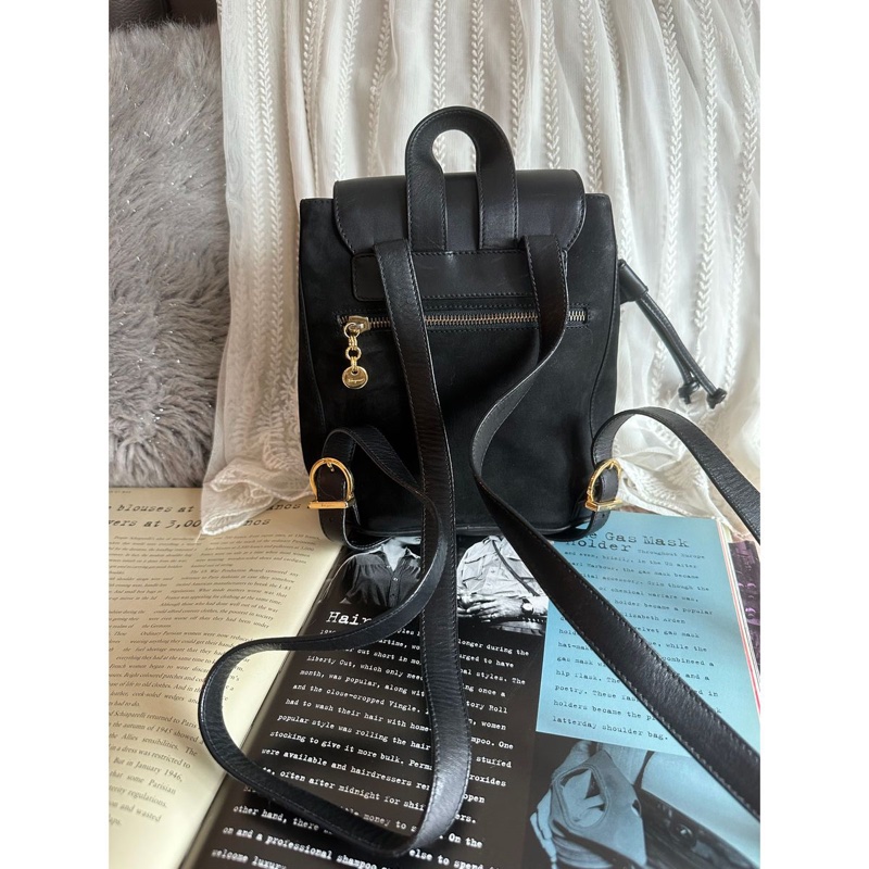 菲拉格慕 背包 後背包 後背包 雙肩包 黑色 黑色皮革 中古 中古包背囊 蝴蝶結 vintage ferragamo bow black suede /calf leather backpack-8