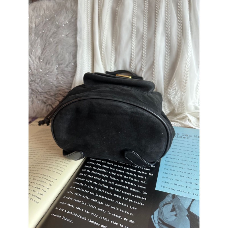 菲拉格慕 背包 後背包 後背包 雙肩包 黑色 黑色皮革 中古 中古包背囊 蝴蝶結 vintage ferragamo bow black suede /calf leather backpack-13