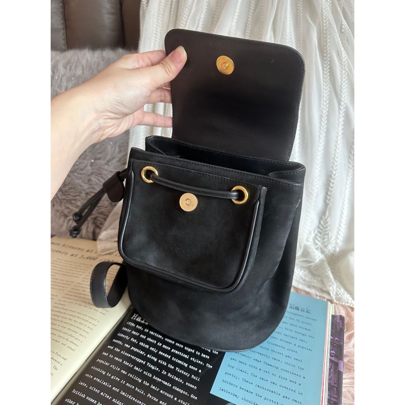 菲拉格慕 背包 後背包 後背包 雙肩包 黑色 黑色皮革 中古 中古包背囊 蝴蝶結 vintage ferragamo bow black suede /calf leather backpack-18