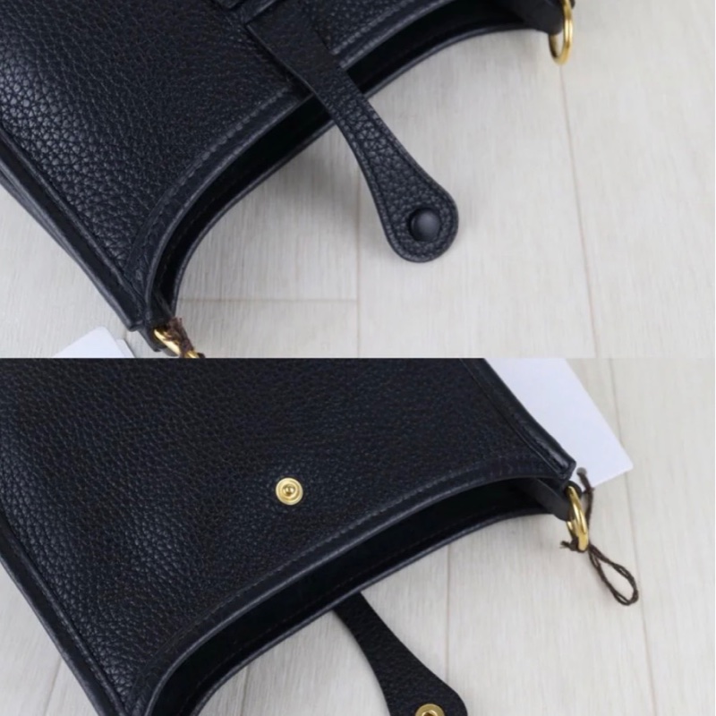 「JL精品代購」98新 Hermes 愛馬仕 黑金mini Evelyne-6