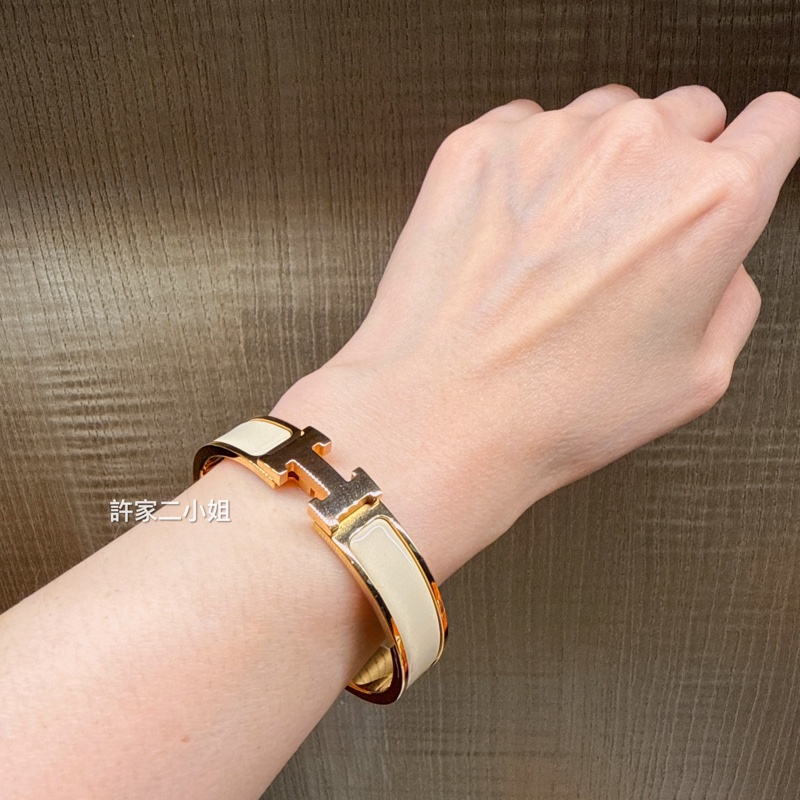 Hermes 97.98新 奶油色/玫瑰金 Clic H 手環-0