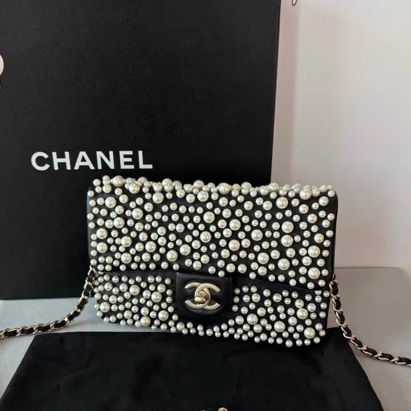 Chanel 珍珠cf woc信封包 鏈條包斜背包19x13cm 99新配件塵袋 保卡-3