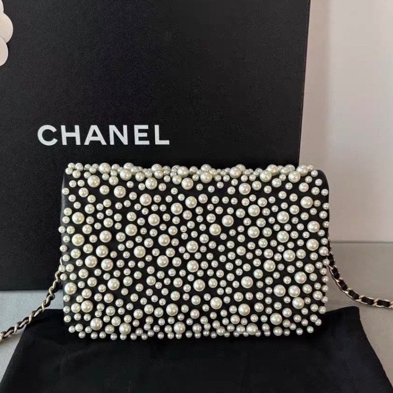 Chanel 珍珠cf woc信封包 鏈條包斜背包19x13cm 99新配件塵袋 保卡-4
