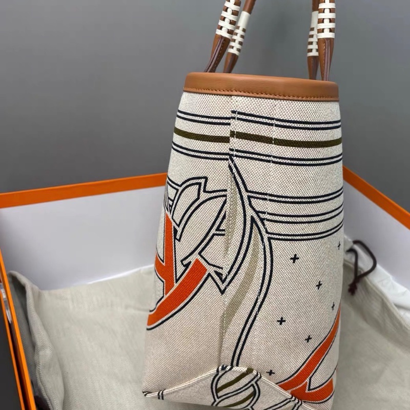 Hermes Steeple 新款印花編織帆布包 28*28.5*17  99新配件塵袋 盒子 購證 冊子 吊牌 皮牌-4
