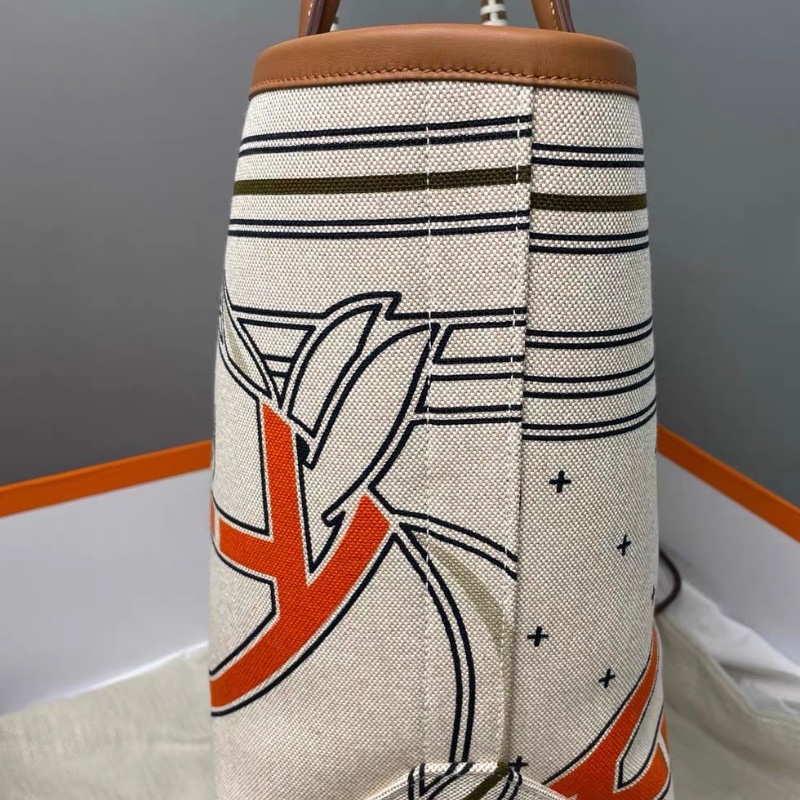 Hermes Steeple 新款印花編織帆布包 28*28.5*17  99新配件塵袋 盒子 購證 冊子 吊牌 皮牌-5