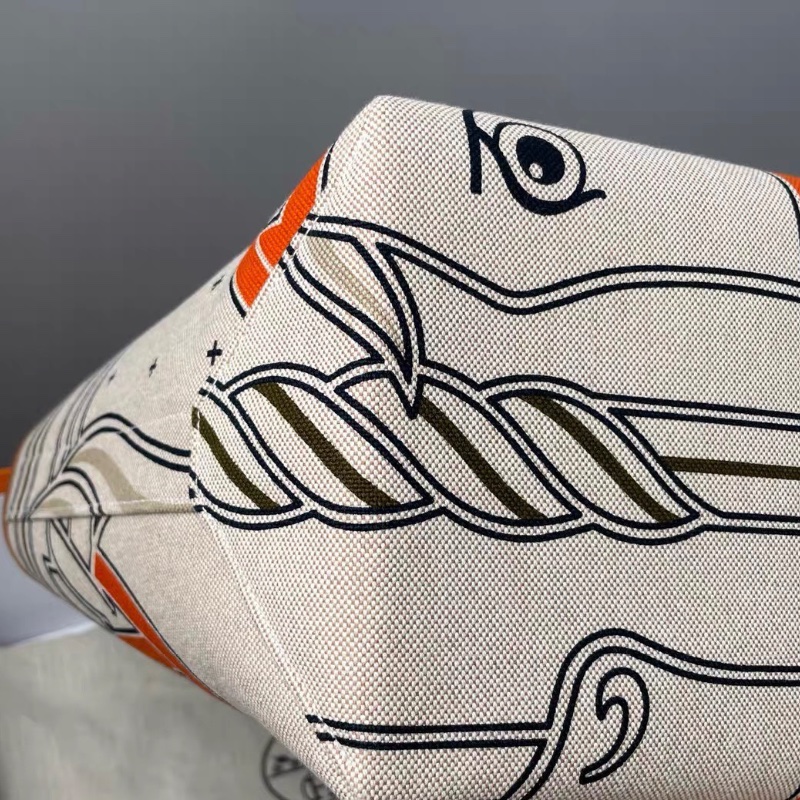 Hermes Steeple 新款印花編織帆布包 28*28.5*17  99新配件塵袋 盒子 購證 冊子 吊牌 皮牌-6