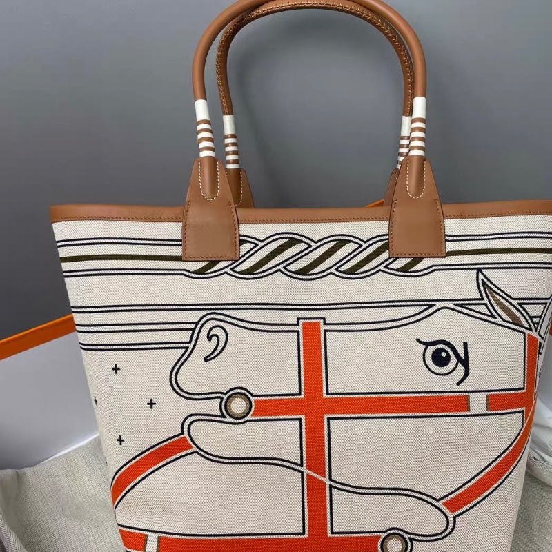 Hermes Steeple 新款印花編織帆布包 28*28.5*17  99新配件塵袋 盒子 購證 冊子 吊牌 皮牌-9