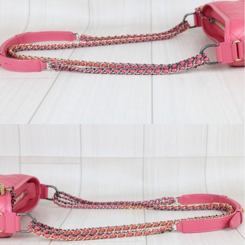 「JL精品代購」98新 Chanel 香奈兒粉色流浪包 小號-9