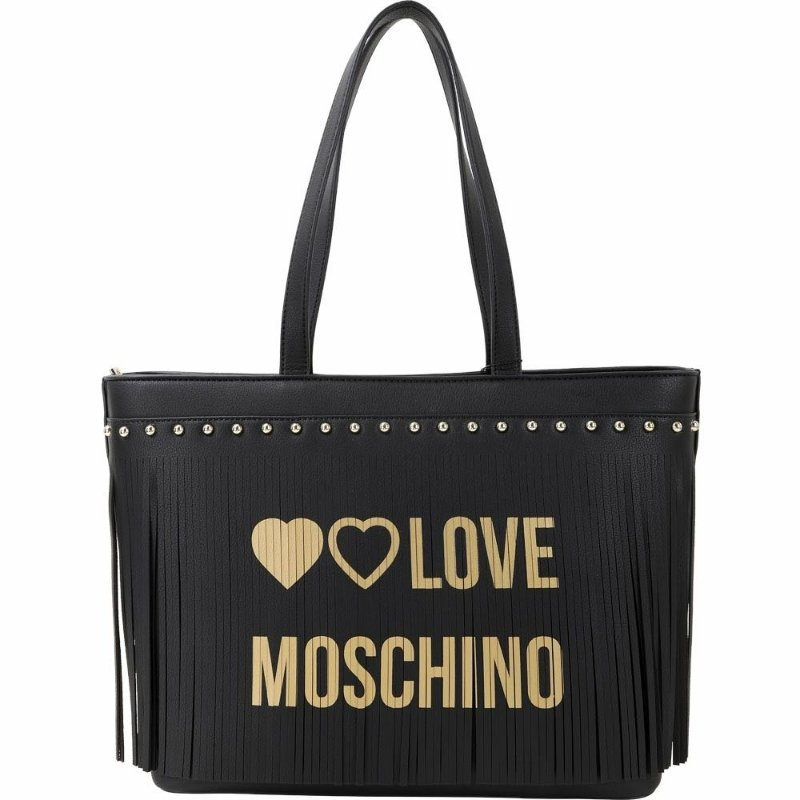 💎Han's house精品服飾💎LOVE MOSCHINO 流蘇字母印花皮革肩背托特包 九成新 有壓痕-2