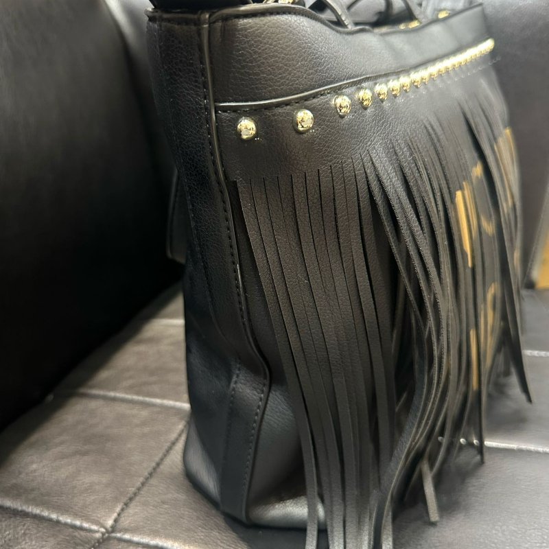 💎Han's house精品服飾💎LOVE MOSCHINO 流蘇字母印花皮革肩背托特包 九成新 有壓痕-8