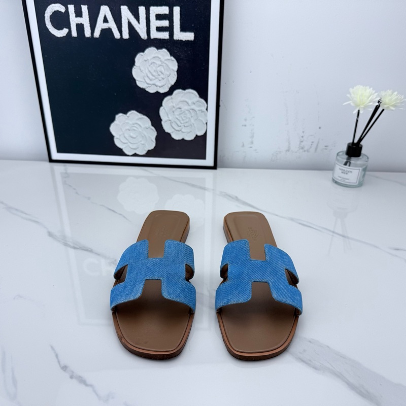 Hermes愛馬仕 牛仔藍Oran H拖 鞋36碼-1