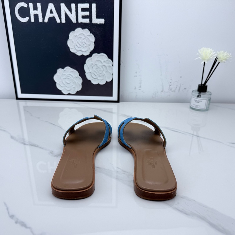 Hermes愛馬仕 牛仔藍Oran H拖 鞋36碼-2