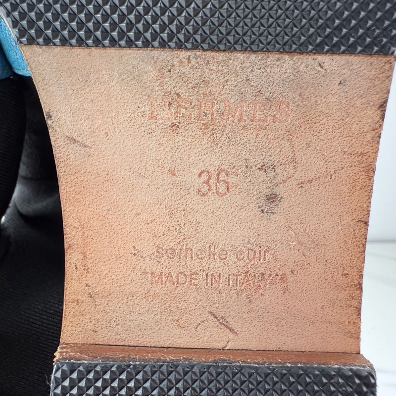 Hermes愛馬仕 牛仔藍Oran H拖 鞋36碼-8