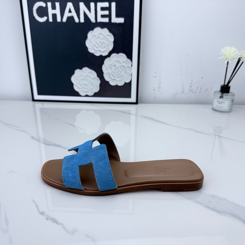 Hermes愛馬仕 牛仔藍Oran H拖 鞋36碼-13