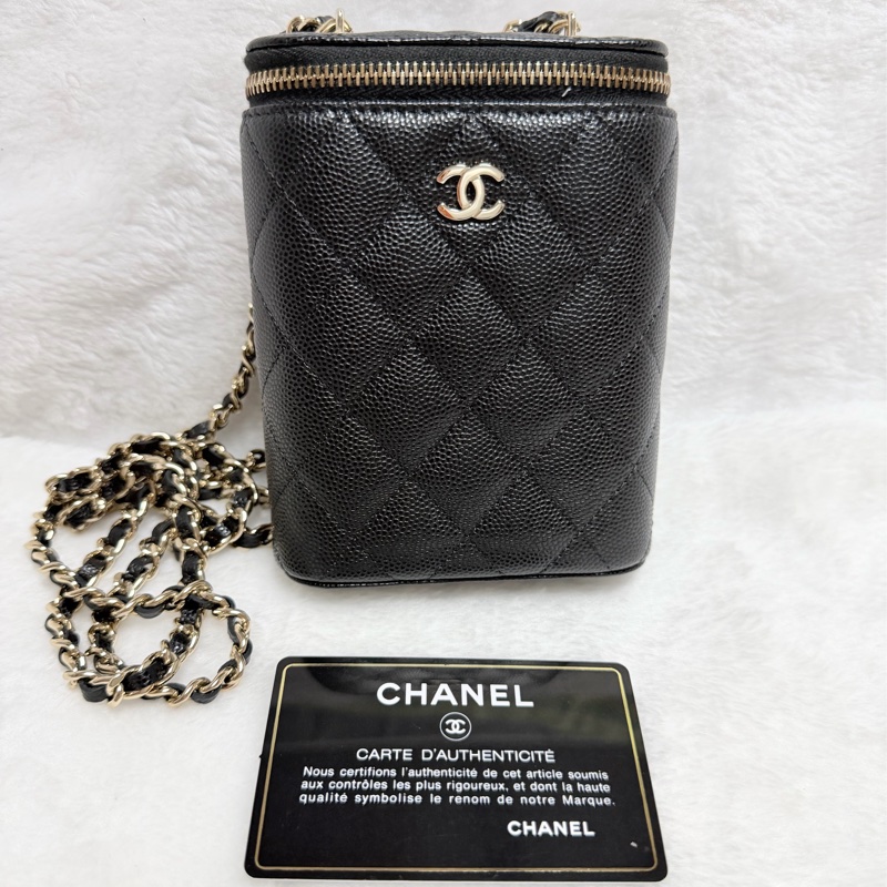 32開95新香奈兒黑金荔枝牛皮▫️香奈兒盒子包鏈條斜背包 小廢包 化妝包-0