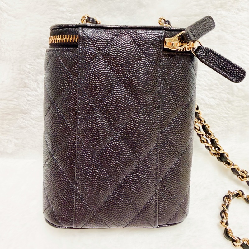32開95新香奈兒黑金荔枝牛皮▫️香奈兒盒子包鏈條斜背包 小廢包 化妝包-1