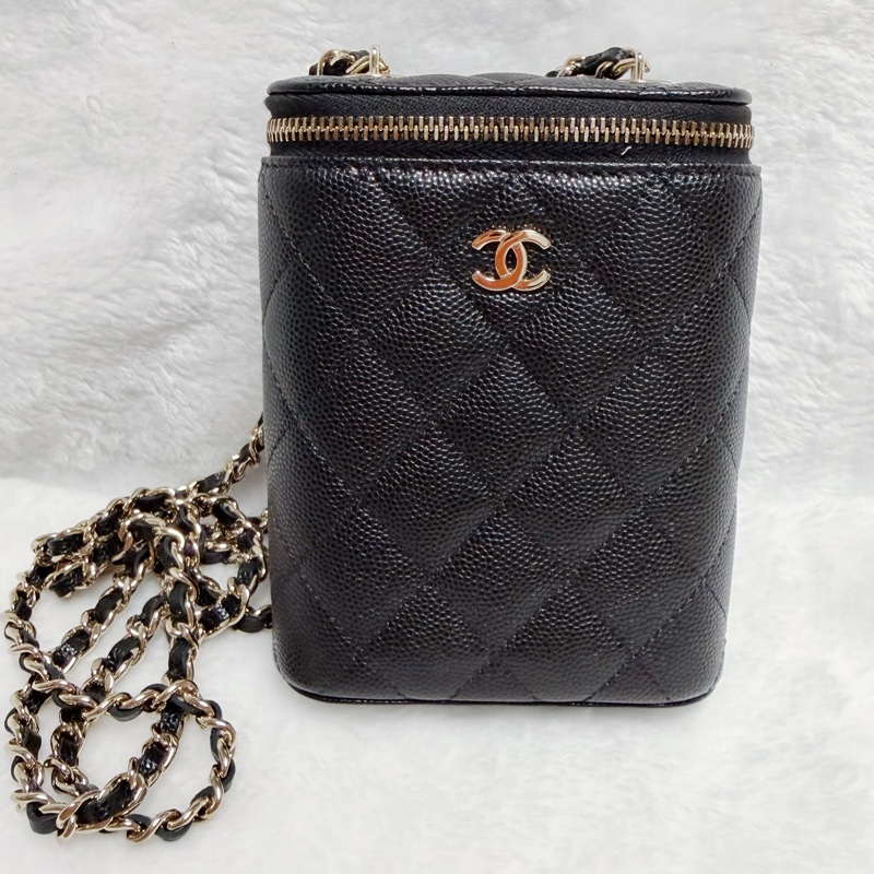 32開95新香奈兒黑金荔枝牛皮▫️香奈兒盒子包鏈條斜背包 小廢包 化妝包-6