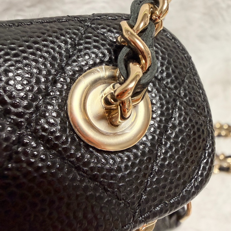 32開95新香奈兒黑金荔枝牛皮▫️香奈兒盒子包鏈條斜背包 小廢包 化妝包-25