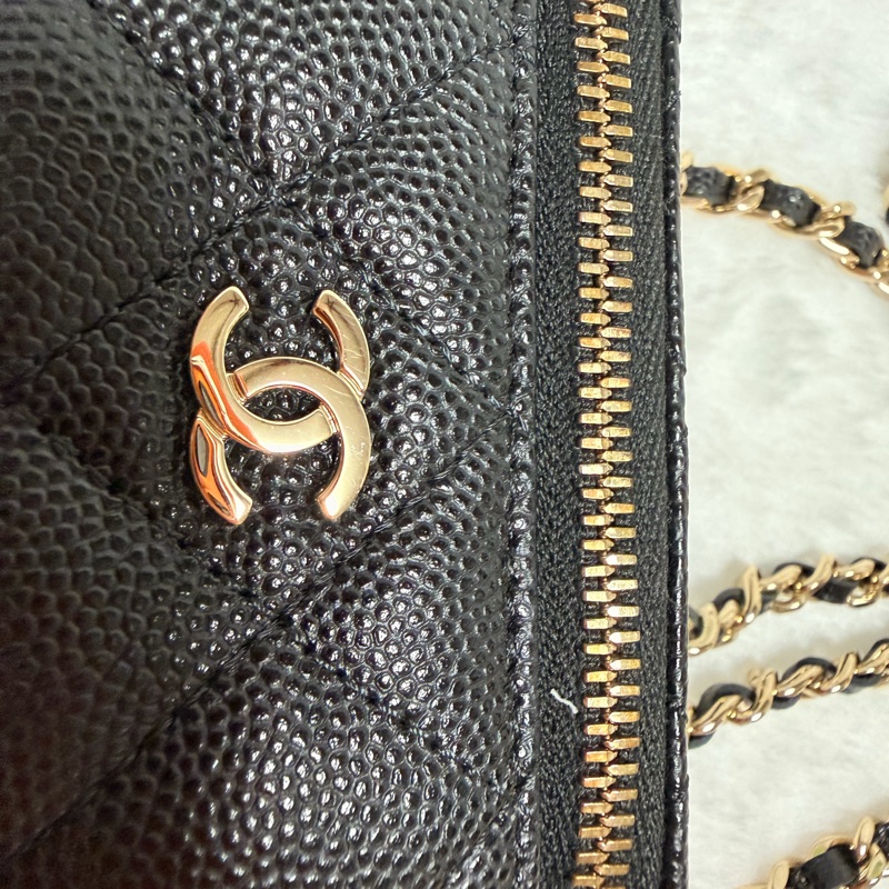 32開95新香奈兒黑金荔枝牛皮▫️香奈兒盒子包鏈條斜背包 小廢包 化妝包-30