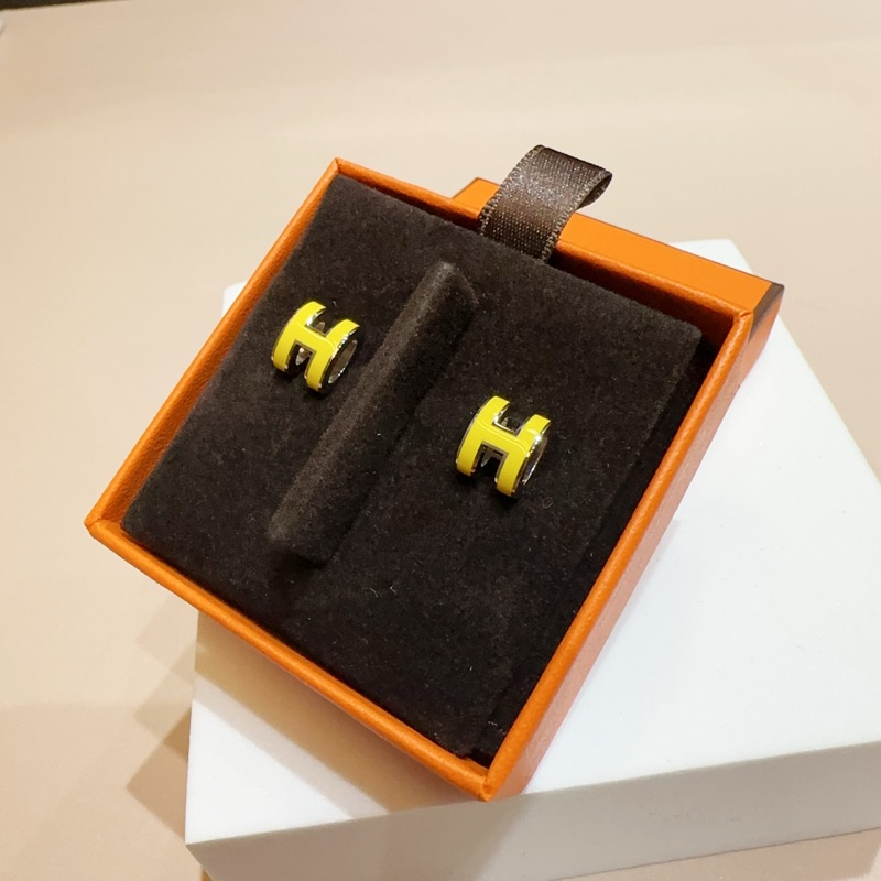 Hermes 黃琺瑯Mini Pop H針式耳環-1