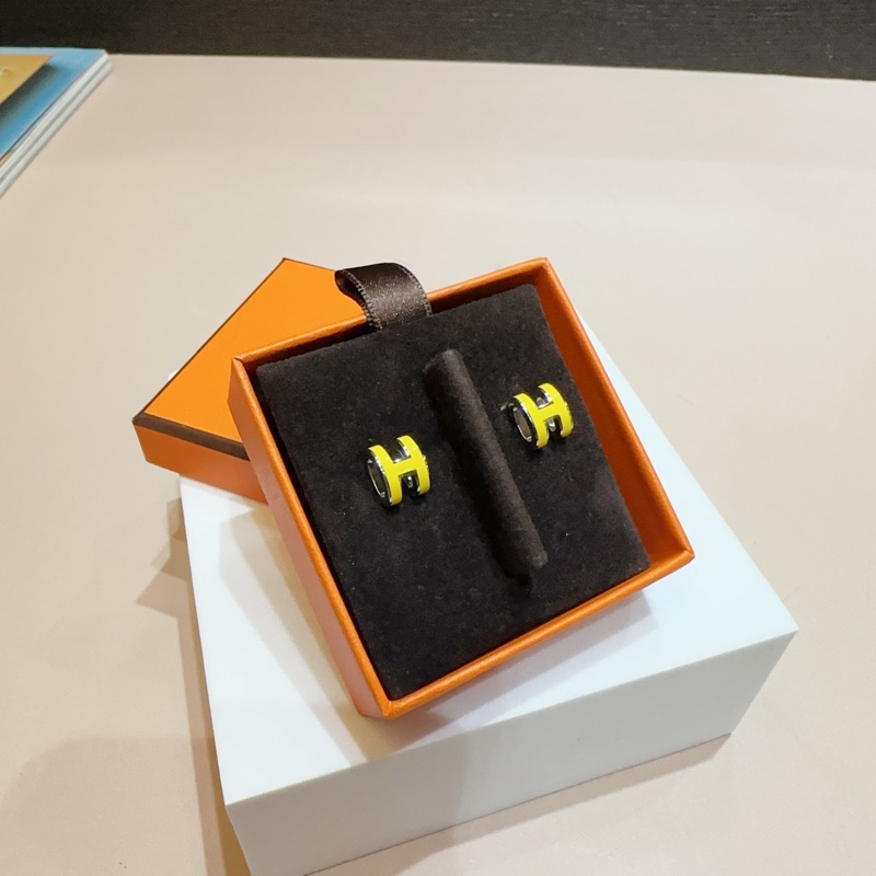 Hermes 黃琺瑯Mini Pop H針式耳環-3